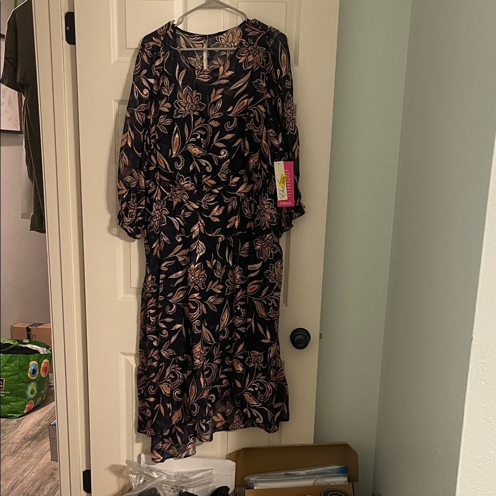 Eliza J Black and Pink Floral Long Sleeve Dress